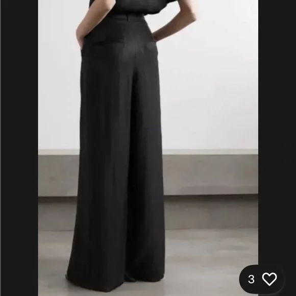 Anine Bing Carla Pleated Twill Wide Leg Trousers Pants Linen Blend Black Size 34 - Picture 3 of 13